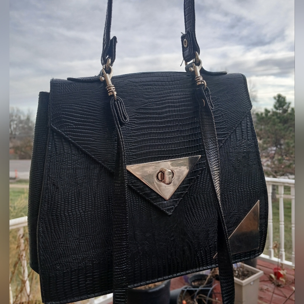 Elegant Black Crossbody Bag with Silver Details